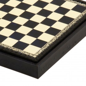 Chess board box container leatherette ivory and blue inserted by hand