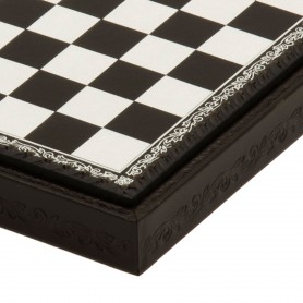 Chess board box container leatherette Black and Ivory inserted by hand