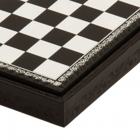 Chess board box container leatherette Black and Ivory inserted by hand