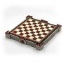 Chess board "Castle" grey with box container in albaster and resin and leatherlike with handpainted details