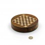 Round magnetic chess set natural wood - with drawer and checkers