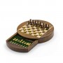 Round magnetic chess set natural wood - with drawer and checkers