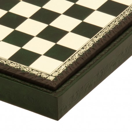 Chess board box container leatherette Ivory and Green inserted by hand