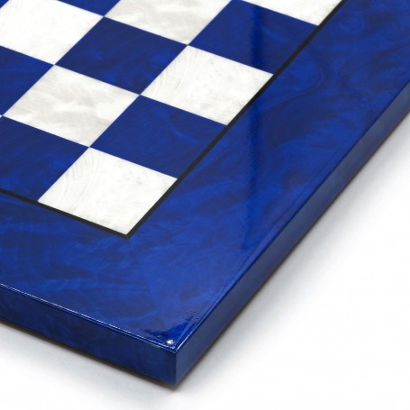 Chessboard in elm root wood white/ivory and blu