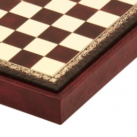 Chess board box container leatherette ivory and bordeaux inserted by hand