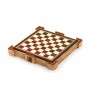 Chess board "castle" sandy colour with box container in albaster and resin and leatherlike with handpainted details