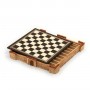 Chess board "castle" sandy colour with box container in albaster and resin and leatherlike with handpainted details