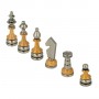 Metal chess pieces brass and wood hornbeam stylized handmade staunton pattern