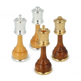 Metal Brass and wood chess pieces handcrafted by hand with gold and silver plated