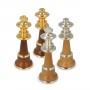 Metal Brass and wood chess pieces made by hand and assembled by hand with gold and silver plated