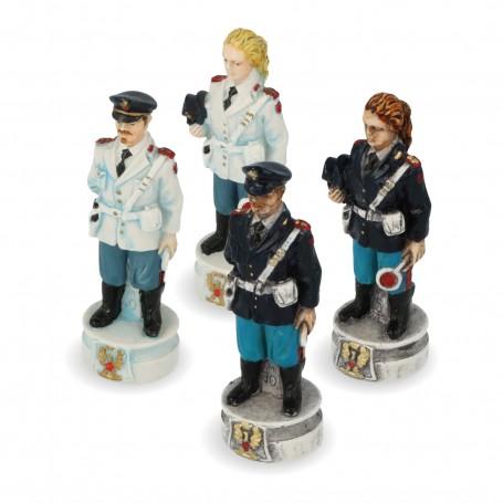 Chess pieces Police State and Municipal Police in alabaster and resin painted by hand