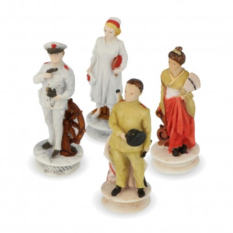 Chess pieces Battle of Midway in alabaster and hand-painted resin