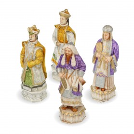 Genghis Khan hand painted alabaster and resin chess pieces and the Mongol battle against the Chinese people