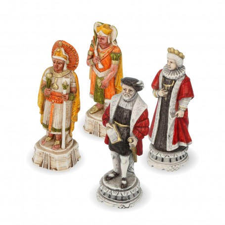 Chess pieces Spaniard against Incas in alabaster and hand-painted resin