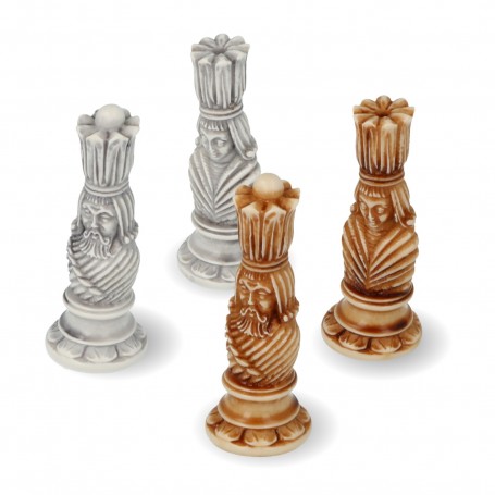 Chess pieces Art Nouveau in hand painted alabaster and resin