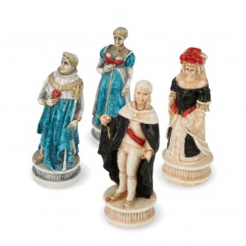 Chess pieces Battle of Spain in alabaster and hand-painted resin