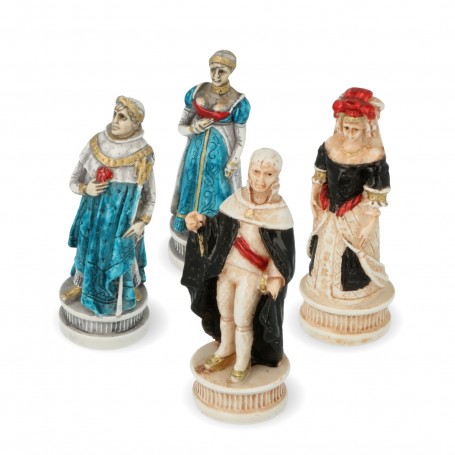 Chess pieces Battle of Spain in alabaster and hand-painted resin