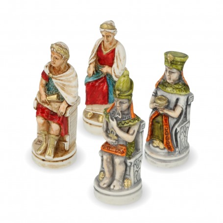 Chess pieces Cleopatra and Caesar in hand painted alabaster and resin