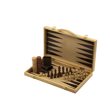 Backgammon and chess - case with backgammon game and chessboard with chess game