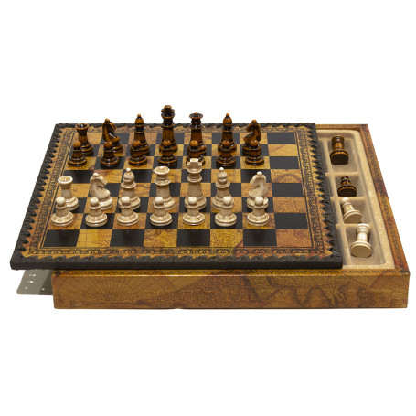 Chess Set with Chess Pieces "STAUNTON CLASSIC" in Alabaster and Resin Hand painted and Box Container for Chess in Leatherette