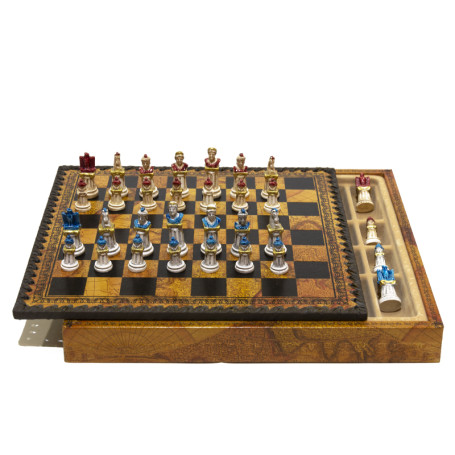 Unique Chess Board With Metal Chess Pieces Hand Crafted Wooden 