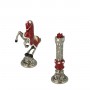 Chess pieces Florentine Renaissance zama metal surface with arabesque painted by hand.