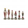 Chess pieces Florentine Renaissance zama metal surface with arabesque painted by hand.