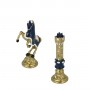 Chess pieces Florentine Renaissance zama metal surface with arabesque painted by hand.