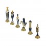 Chess pieces Florentine Renaissance zama metal surface with arabesque painted by hand.