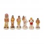 Chess pieces Wild West Cowboy against Indians in alabaster and resin hand painted.