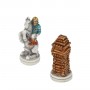 Chess pieces Wild West Cowboy against Indians in alabaster and resin hand painted.