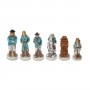 Chess pieces Wild West Cowboy against Indians in alabaster and resin hand painted.