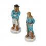 Chess pieces Wild West Cowboy against Indians in alabaster and resin hand painted.