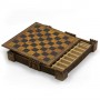 Chess board "Castle" brown with box container in albaster and resin and leatherlike with handpainted details