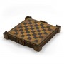 Chess board "Castle" brown with box container in albaster and resin and leatherlike with handpainted details