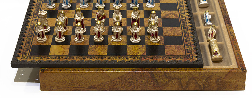 Chess Set with hand painted Chess pieces and chess board in letherette